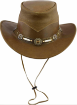 Western Australian Style Hat with Bone, Beaded Band Genuine Leather Cowboy Hat - £35.38 GBP+