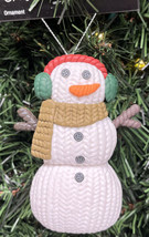 Earmuff Snowman Christmas Ornament 3.5&quot; Knit Look Clay Farmhouse Country... - $8.25