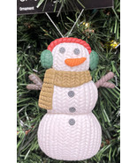 Earmuff Snowman Christmas Ornament 3.5&quot; Knit Look Clay Farmhouse Country... - £6.33 GBP