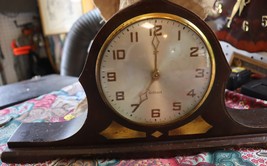 Vintage Gilbert mantel wind-up clock with inlay 17 by 8 inches - £67.50 GBP