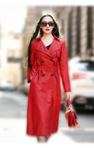 Women red sheepskin long coat designer leather jacket red long trench overcoat 2 - £295.53 GBP