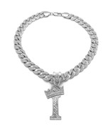 Crowned Initial Letter I Crystals Pendant Silver-Tone Cuban Chain Necklace - $61.72 CAD