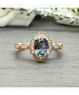 2Ct Oval Cut Simulated Alexandrite Halo Engagement Ring 14K Yellow Gold ... - $49.36