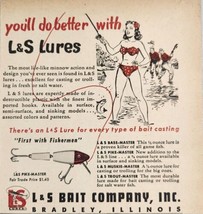 1949 Print Ad L&amp;S Pike-Master Fishing Lures Bikini Lady Cartoon Bradley,... - $14.38