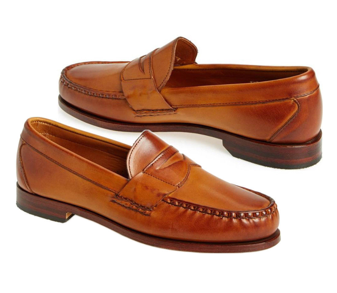 New Handmade Men's Tan Penny Leather Moccasin Slip On Shoes