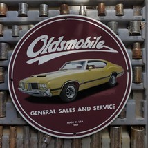 Vintage 1969 Oldsmobile General Sales And Service Porcelain Gas &amp; Oil Pump Sign - £98.45 GBP