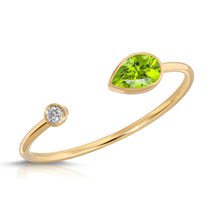 14K Solid Gold Ring With Natural Bezel Set Diamond &amp; Peridot - £267.77 GBP
