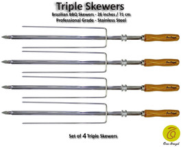 Triple - Set of 4 Brazilian Skewers for BBQ 28" -  Professional Grade - £82.77 GBP