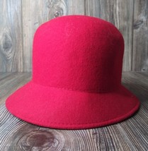 Soprattutto Capelli Cloche Hat Women&#39;s 100% Wool Felt Red Untrimmed Bell Bucket - £13.79 GBP