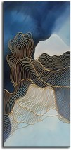 Tyed Art-24X60 Inch Large Painting Tyed Art- Gold Line And Blue Texture Abstract - £131.04 GBP