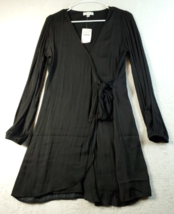 SOCIALITE Wrap Dress Womens XS Black Long Sleeve Asymmetrical V Neck Drawstring - £22.31 GBP