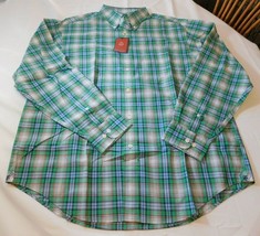 Roundtree &amp; Yorke Men&#39;s Long Sleeve Button Up Shirt Size L Plaid Green M... - £20.36 GBP