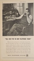 1947 Print Ad Bell Telephone System Farmer in Overalls on Phone in House - $19.78