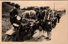 1930s Women Motorcycle Man Roadside Automobile Postcard Z4 - £15.58 GBP