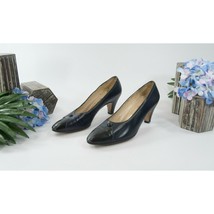 Salvatore Ferragamo Navy Black Leather Shoes Heels 8 Narrow - $46.27