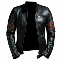 Black Leather Jacket Mens Lambskin Soft Genuine slim fit motorcycle Biker - £85.66 GBP+