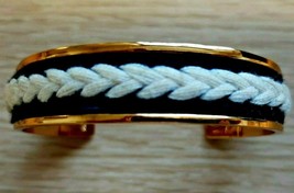 Stella Dot Braided Gold Bracelet Mother Sister Daughter Inscribed Black Off Whit - £19.99 GBP