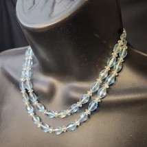 Vintage Necklace 16” West Germany Two Strand Mid Century Light Blue Clear Marked - £15.86 GBP