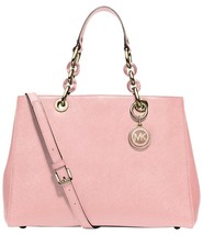 Michael Kors Medium Blossom Pink Gold Saffiano Leather Satchel Bag Pursenwt! - £171.38 GBP