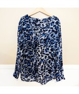 Joie Large Silk Blue Animal Leopard Print Pleated V-neck Henley Blouse S... - £47.58 GBP