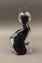 Murano Italian Vintage Black Iridescent Dichroic Art Glass Cat Figurine 7&quot; - £240.38 GBP