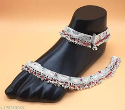 kundan  White Silver Plated Stylish Stylish Anklets Payal Ghungro Pajeb 18 - £19.88 GBP