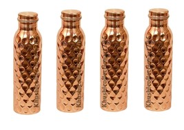 Beautiful Copper Water Bottle Diamond Cut Drinking Tumbler Leak Proof Set of 4 - £49.34 GBP