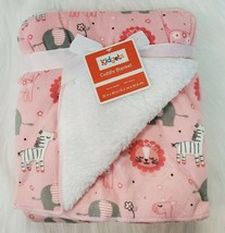 Kidgets Baby Blanket Girl Pink Zoo Safari Animals Zebra Elephant Lion Sherpa B50 - £27.53 GBP