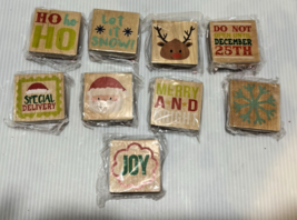 9pc lot WOODEN CHRISTMAS HOLIDAY RUBBER STAMPS 2&quot;x2&quot; -7 Style Variations... - €6,49 EUR