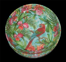 4 LRG Coventry Tropical Macaw Bird Hibiscus Melamine 7-7/8&quot; Cereal / Srv... - £31.96 GBP