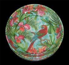 4 LRG Coventry Tropical Macaw Bird Hibiscus Melamine 7-7/8&quot; Cereal / Srv... - $39.99