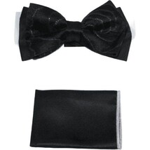 Men Formal Award Bow Tie Hankie Insomnia by Manzini Floral MZS303 Black Gold image 6