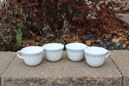 Set Of 4 Vtg Corelle Corning Snowflake Blue Garland Coffee Cups Mugs Mint! - £10.21 GBP