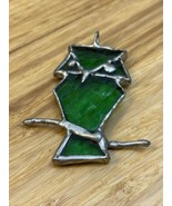 Vintage Handmade Green Stained Glass Owl Pendant KG - $24.75