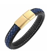 Police Officer Law Enforcement Thin Blue Line Leather Steel Bracelet 8.5... - £8.00 GBP