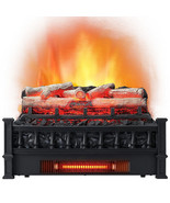 20 Inch Electric Fireplace Heater with Realistic Birchwood Ember Bed-Bla... - £140.25 GBP
