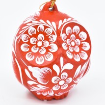 Handcrafted Ceramic White on Red Owl Holiday Christmas Ornament Made in Peru - £15.81 GBP