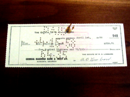 Mrs. Charlie L. Cobb Ty Cobbs Wife Signed Auto Hof Georgia R.R. Bank Check - £1,007.89 GBP