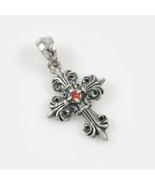 Floral Cross Sterling Silver Gothic Design Pendant w/Red Garnet GI™Brand... - $87.32