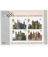 Stamps United Kingdom London 1980 First Miniature Sheet Historic Buildings - £2.97 GBP