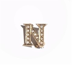 Vintage Seed Pearl Letter N Gold Filled Pin 1940s - $69.30