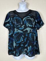 Worthington Womens Size XL Blue Floral Stripe Blouse Short Sleeve - £7.19 GBP
