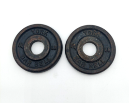 Vtg YORK Bar Bell Standard Weight Plates 2 - 1 1/4 Lb 1&quot; Hole Cast Iron ... - £22.75 GBP