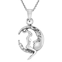 Lady Kiss Crescent Face Moon Sterling Silver Pendant Necklace - £26.51 GBP