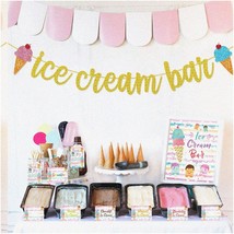 Golden Scoops Ice Cream Party Pack - Glitter Banner, Sundae Bar Sign, Food Tents - $41.57