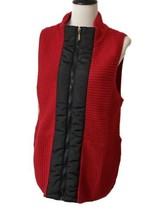 Drapers &amp; Damons Knit Red Sweater Vest Sz L Full Front Zipper Collar Red Black - £19.08 GBP