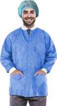 10ct Blue Disposable SMS Lab Coats 2XL 33&quot; Long 50 gsm /w Snaps Front - £37.68 GBP