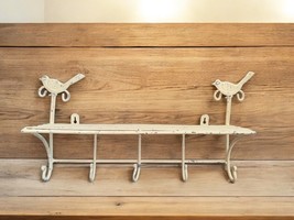 Vintage Metal Birds Chippy Wall Shelf Hanger 5 hooks 12x18 - $29.69