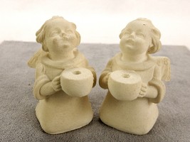 Pair of Kneeling Angel Candle Holders, White Plaster, Holds 1/8&quot; Candles, w/Box - £23.65 GBP