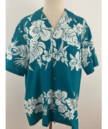 Vintage Helena’s Hawaiian Shirt Men&#39;s L/XL Floral Hibiscus Teal Hawaii USA - £13.98 GBP